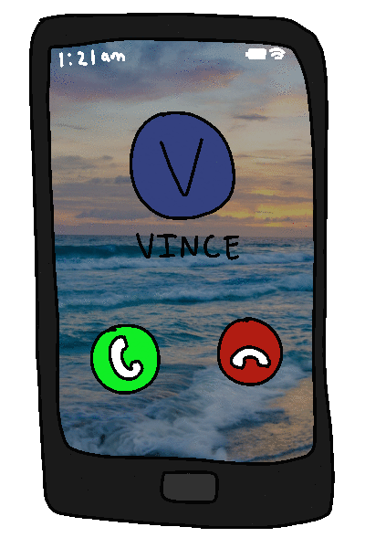 A short animated GIF of a phone call coming in, from a contact named Vince.